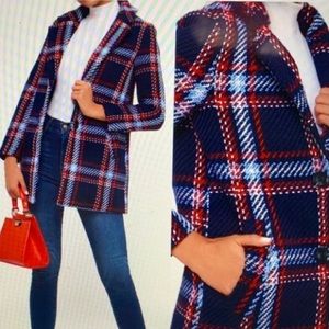 New English Factory Plaid Peacoat in Navy Size XS